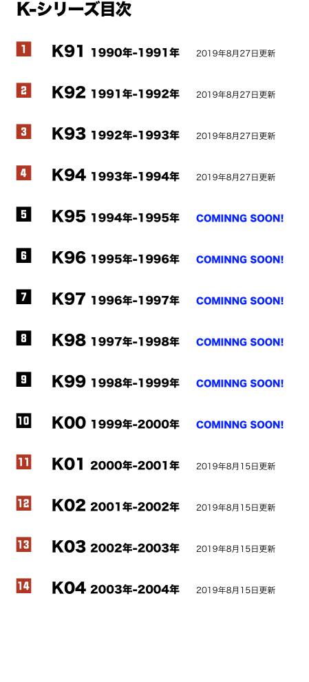 　K-シリーズ目次 　1　K91 1990年-1991年　2019年8月27日更新 　2　K92 1