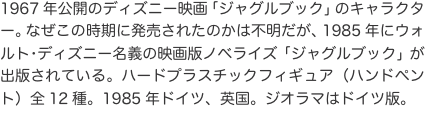 1967年公開のディズニー映画「ジャグルブック」のキャラクター。なぜこの時期に発売されたのかは不明だが、1985年にウォルト･