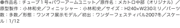 ●作品名：チューブ１号+パワーアームユニット／原作名：メカトロ中部（オリジナル）／原型製作：小林和史／フィニッシャー：小林和史