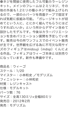 ●ネジを間接に使用したフル可動カラーレジンキット。メインのフレームは２ミリネジ、その他の外装も1.2ミリの極小ネジで組み上げら